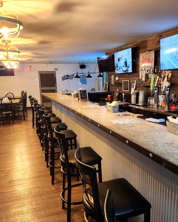 The bar and dining area inside Gibeye’s Pizza in Ashley, Ohio